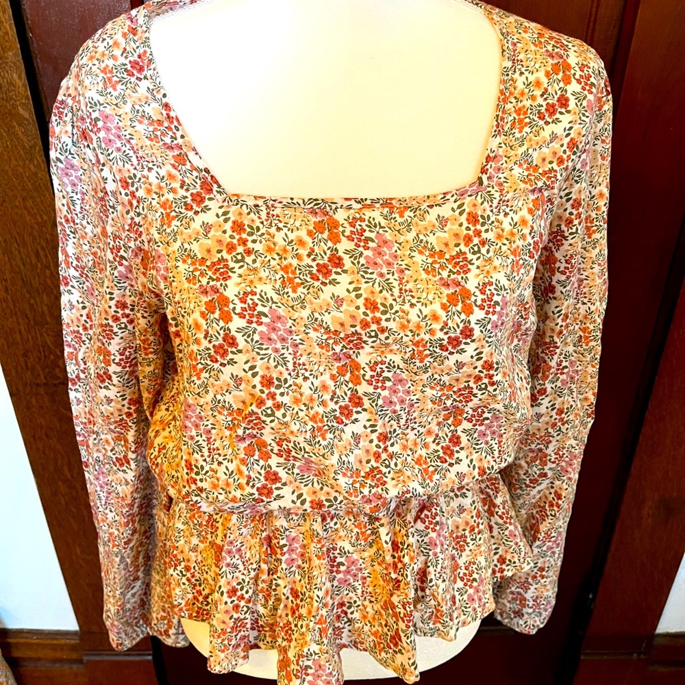 Roolee elastic waistband and wrist flowered blouse.